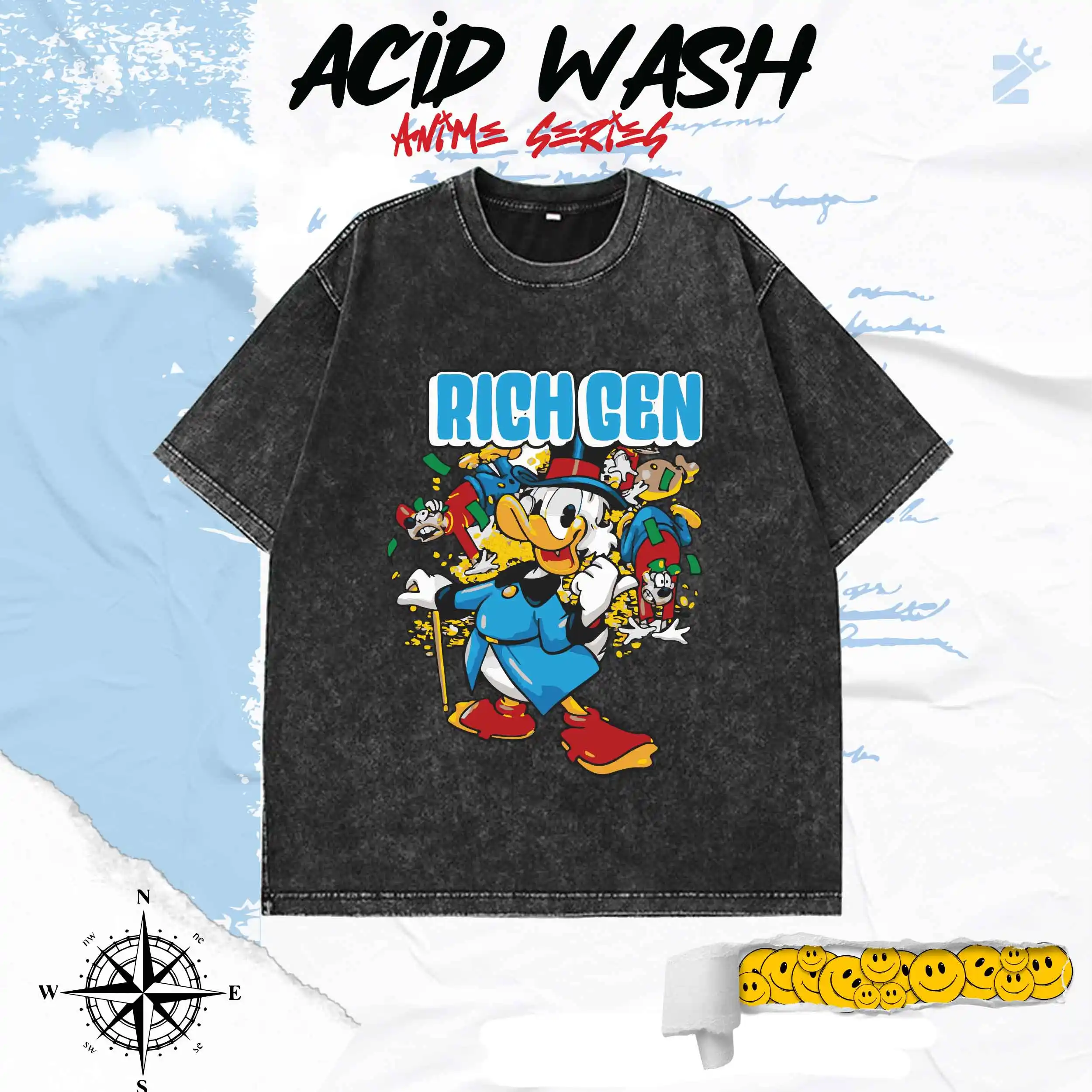 Rich Man Donald Duck Vintage Acid Wash T-shirt Unisex Streetwear